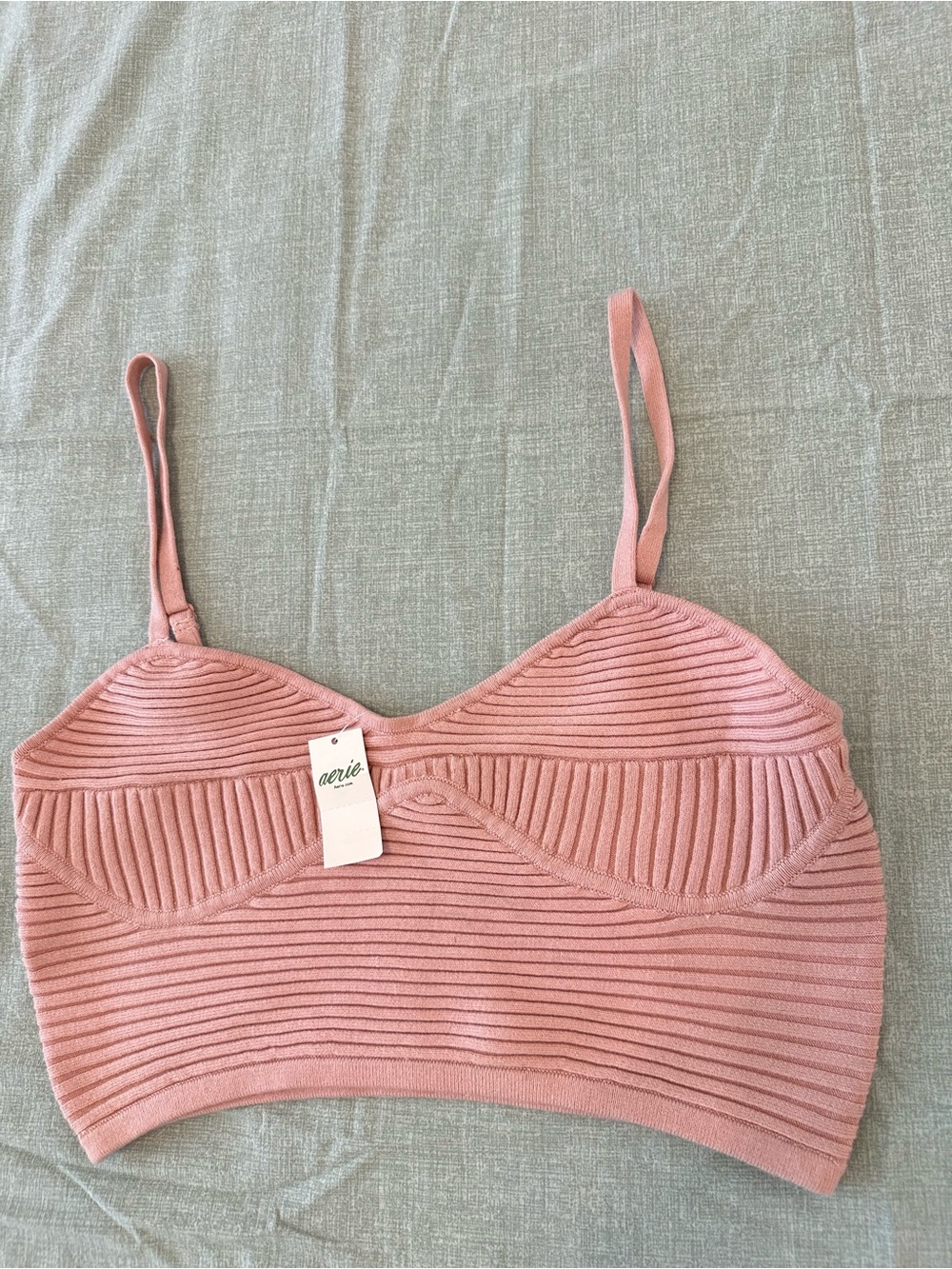 aerie Dusty Rose Ribbed Crop Brami